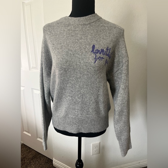 a new day Sweaters - a new day Gray Sweater with Purple Script